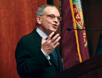 Provost Stephen Freedman, Ph.D., welcomes the 2012 Venture Fellows at a Fordham ceremony. Photo by Bruce Gilbert