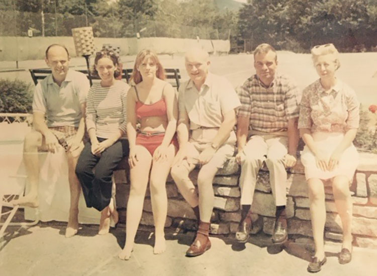 The Donovan family at Lake Placid, New York, circa 1967. From left: Dr. Edward Amorosi and his wife, Jan; Mary Ellen; James Donovan; John; and James' wife, Mary. Courtesy of John Donovan