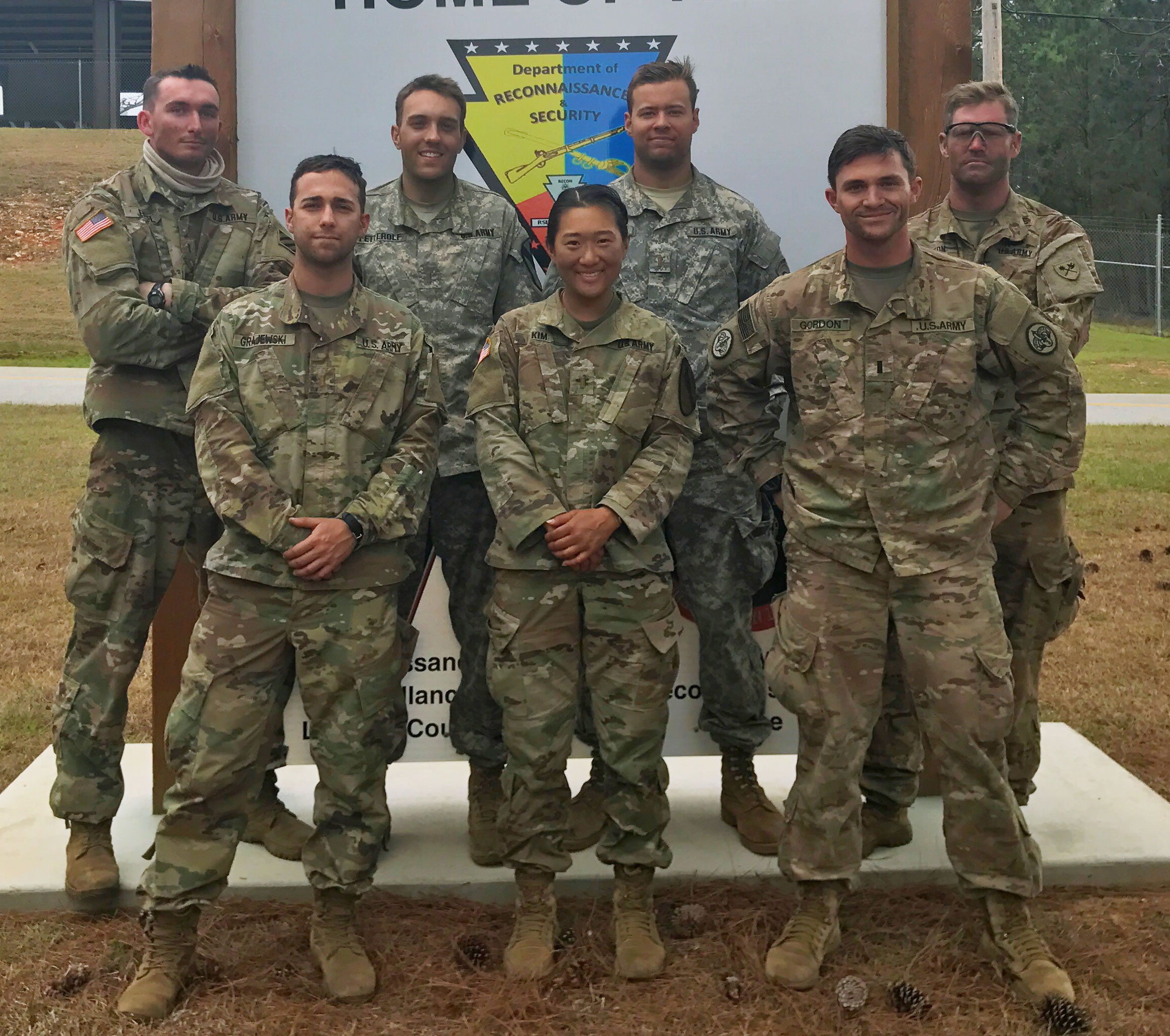 Esther Kim with her fellow squad members from the Army Reconnaissance Course she completed after being commissioned.