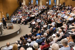 Jeffrey Sachs addresses a crowd at McNally Amphithere