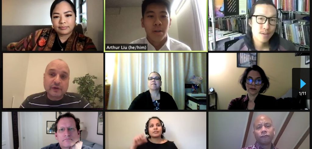 People participate in a Zoom webinar