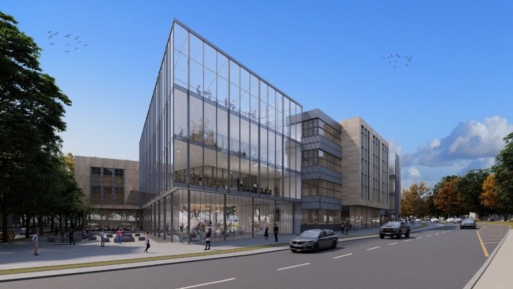 A rendering of plans for Fordham's integrated science center from the point of view of Southern Blvd.