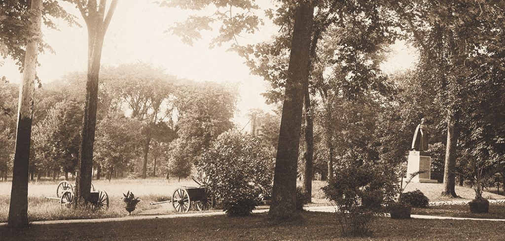 The elm-lined paths of the Rose Hill campus lead to a bronze statue of Fordham's founder, Archbishop John Hughes, dedicated on June 24, 1891, as a monument to the man who 50 years earlier saw a great university where only a manor house and a cottage once stood.