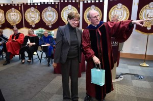 Rosemay Biddle with Fordham president Joseph M. McShane, S.J.