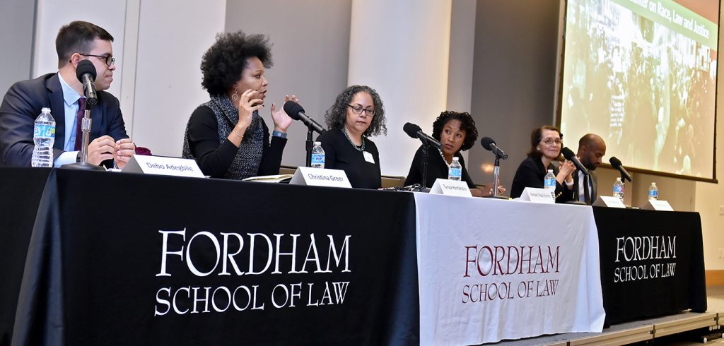 Adegbile with panelists Christina Greer, Tanya Hernandez, Kimani Paul-Emile, Clara E. Rodriguez, and Olivier Sylvain 