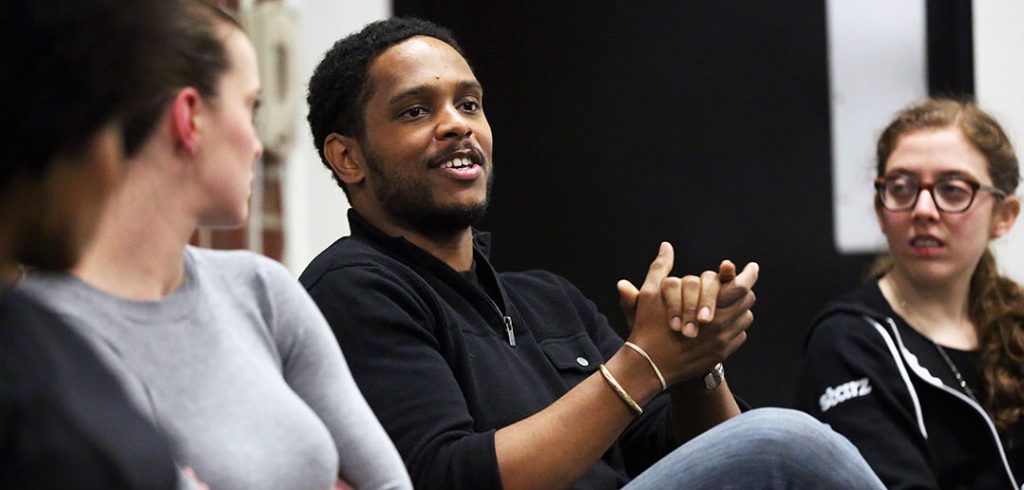 Jared McNeill, FCLC '08, at a theater panel for seniors