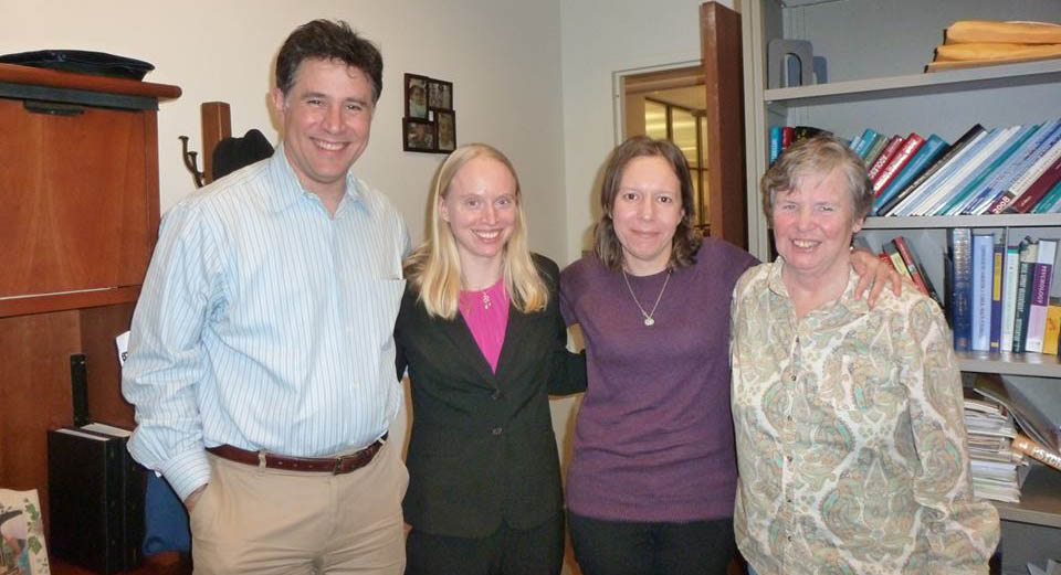 (L-R) Psychology professor Josh Brown, former Ph.D student Amie Senland, psychology professor Rachel Annunziato, and the late Kathleen Schiaffino.