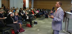 Charles E. Carter, Ph.D., deputy director and chief strategy officer of the Center on the Developing Child at Harvard University, speaks at the Dumpson Memorial Lecture on Family Well-Being on Sept. 12. 