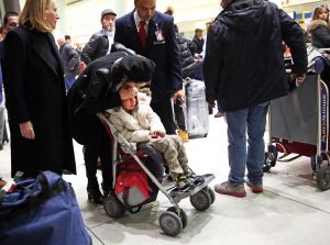 Fahimeh (Farimah) Kashkooli comforts her daughter Alma after Alma arrived at JFK airport on Feb. 6, 2017.