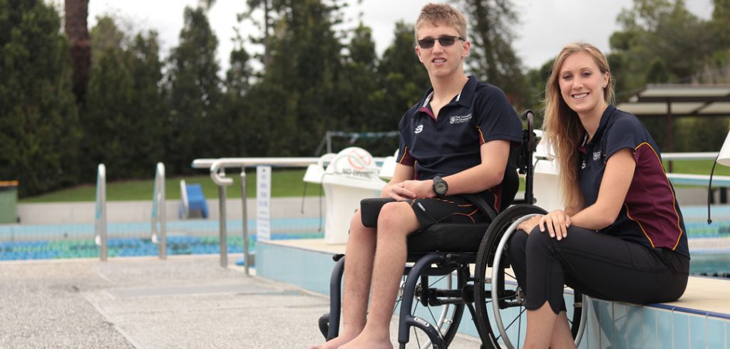 Para START athlete Nathaniel Woolgar, left, with Turner Block at the University of Queensland.