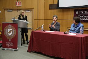 Celia Fisher, Nancy Berlinger and Linda Greenhouse at the McNally Amphitheatre