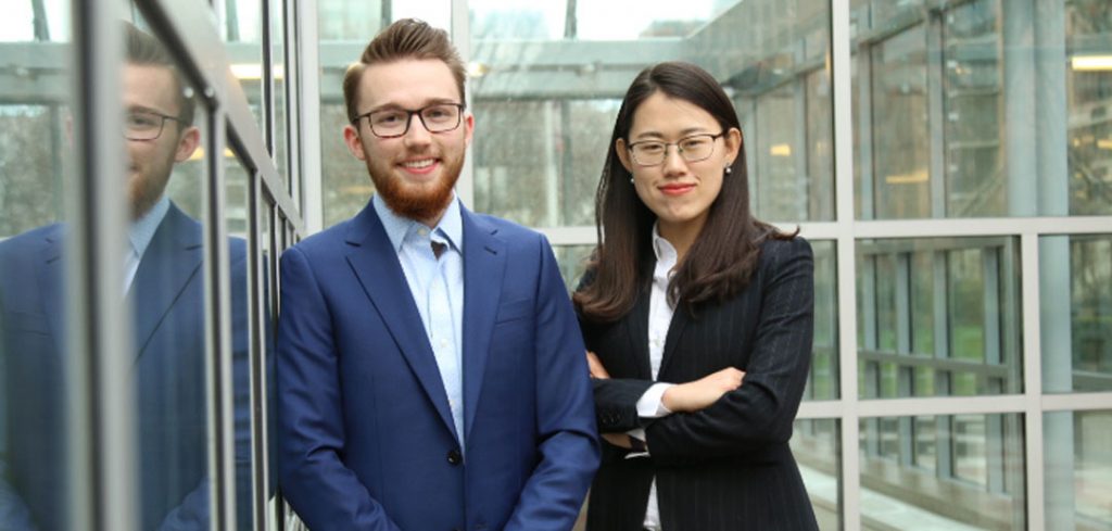 Joe Gorman, GABELLI ’18, and Yongbo “Becca” Hu, GABELLI ’18