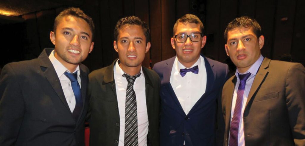 Two sets of identical twins—(from left) William and Jorge, Carlos and Wilbur—were mixed up as babied, raised as fraternal twins, then serendipitously reunited as adults. There are pictured together in March 2017. Photo courtesy of St. Martin's Press