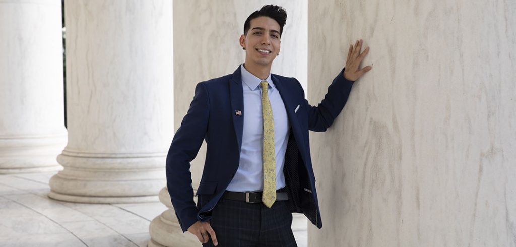 Fordham graduate Erik Angamarca at the Jefferson Memorial