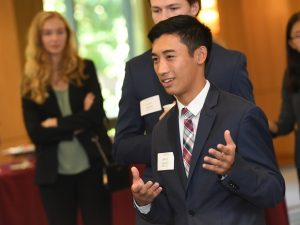 Bryce Tayengco, FCLC ’22, thanks the Cunniffes for their investment in his future. 