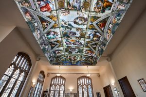 Looking up at the reproduction of the Sistine Chapel ceiling painting