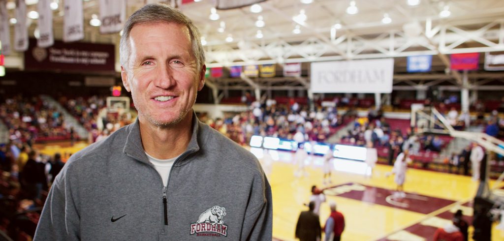 Mike Breen, FCRH ’83, inside Rose Hill Gym.