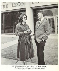 Mary Higgins Clark stands next to Fordham College Dean George Shea