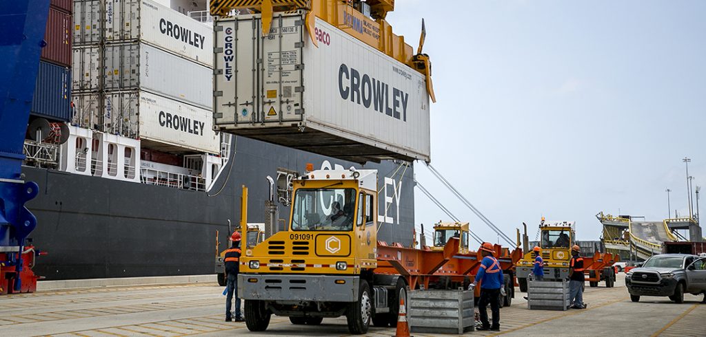 A reefer container is discharged at Isla Grande Terminal in San Juan 