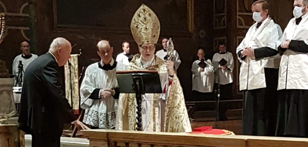 William Loschert, GABELLI ’61, being knighted by Archbishop Claudio Gugerotti.