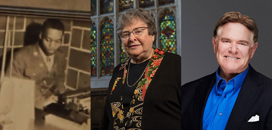 A composite image showing three Fordham people (from left): Tuskegee Airman Reginald T. Brewster, longtime theology professor Sister Elizabeth Johnson, and Fordham graduate Joe Moglia