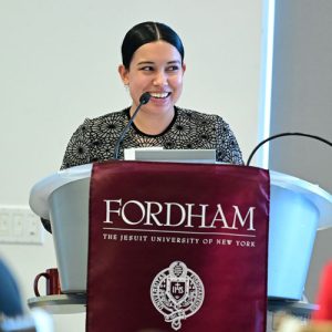 A girl at a podium