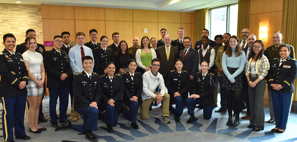 A gathering for the 175th anniversary of military training at Fordham