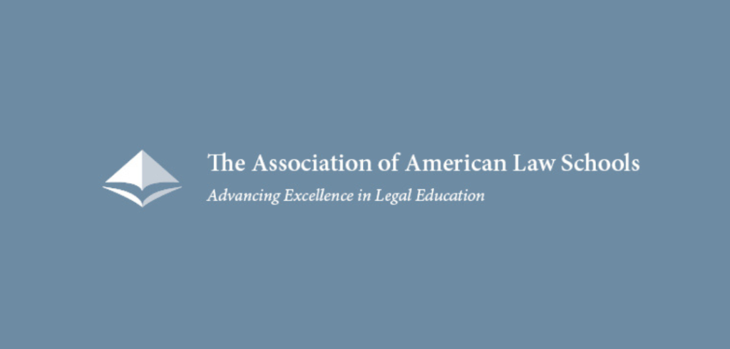 The Association of American Law Schools in white text over a blue background.