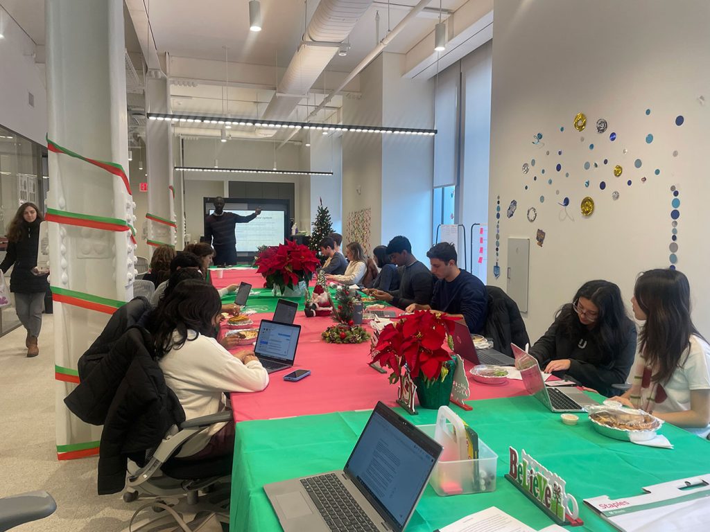 Students sitting around a table