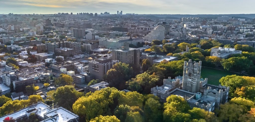 An aerial shot of Fordham University in the Bronx