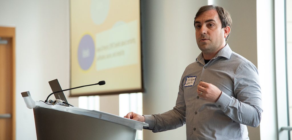 Biology lecturer John Ruppert presenting at Fordham's Data Science Symposium