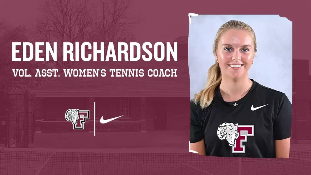 Eden Richardson. Vol. Asst. Women's Tennis Coach. Photo of RIchardson on right.