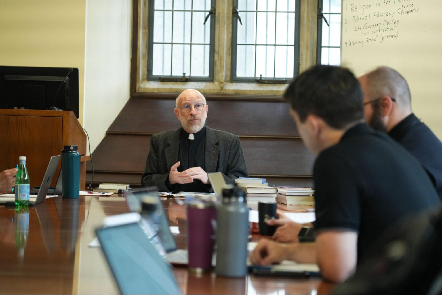 McGinley Chair Thomas Massaro, S.J., teaching his course "Religion and American Public Life" last year.