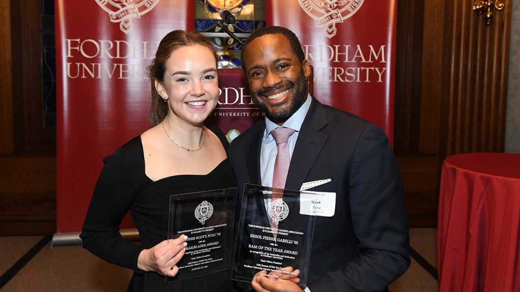 Sophie Scott and Errol Pierre at Fordham reception