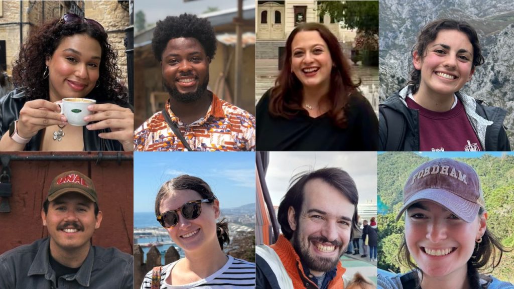 A composite of the faces of eight Fordham students currently on their Fulbright year, representing Fordham as a top-producing Fulbright instituion