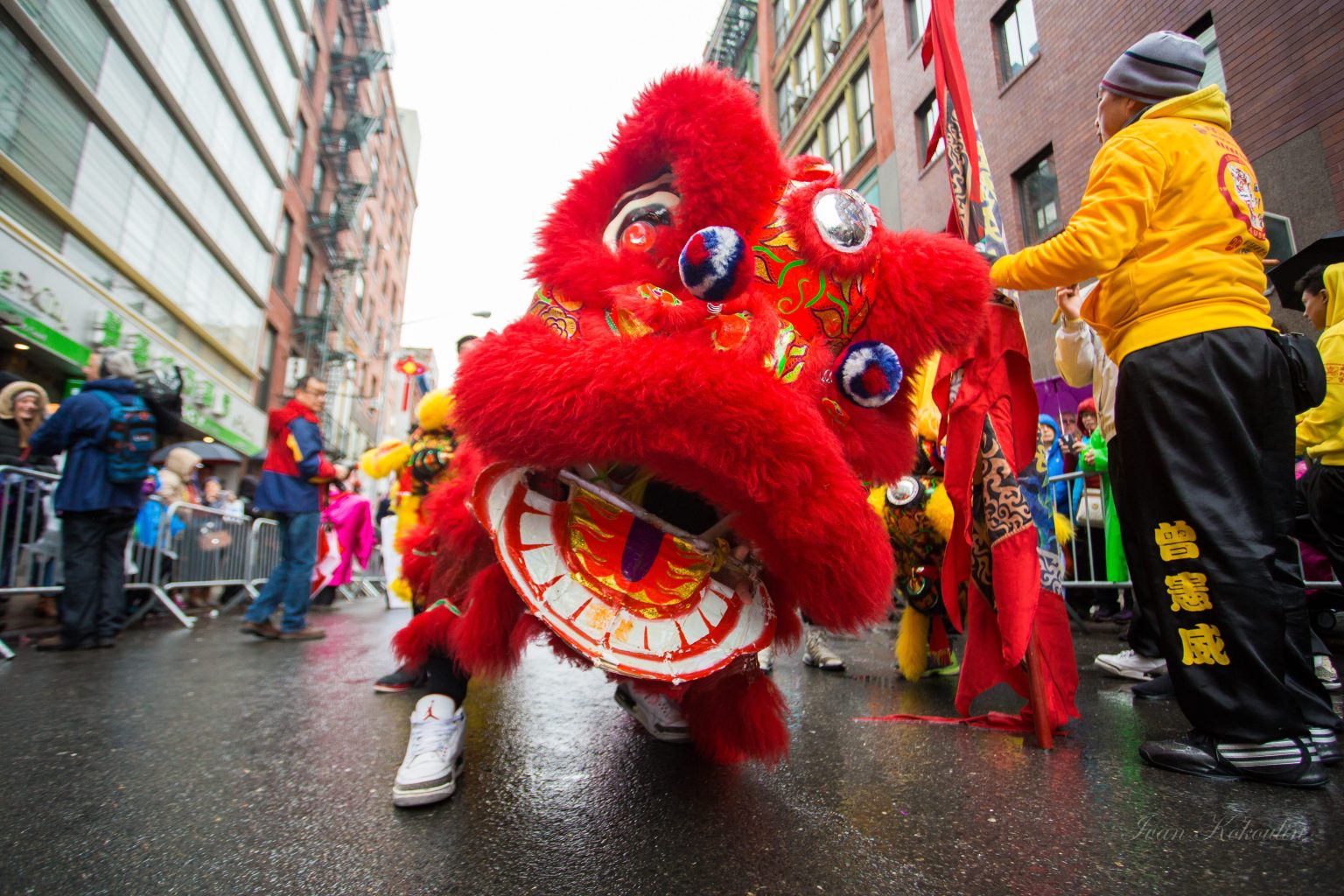 Traditional Chinese lion dance mascot, red.