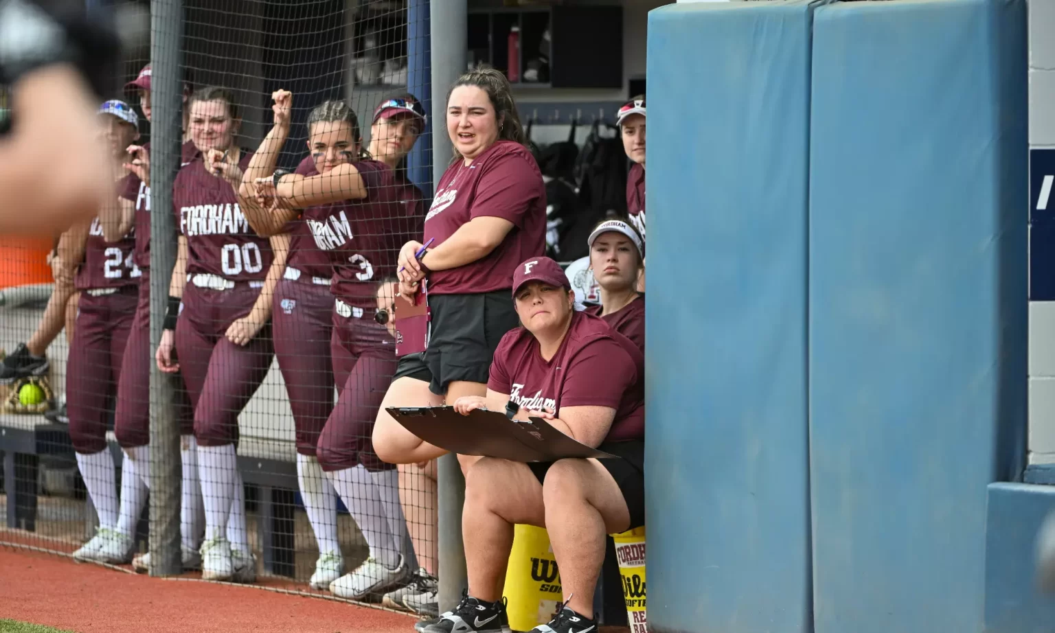 Softball team in dug out